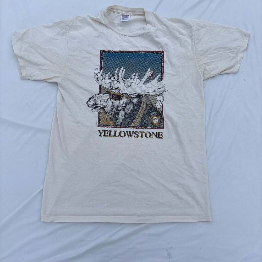 Vintage 90s Yellowstone National Park Moose Graphic Shirt Jerzees Made in USA L